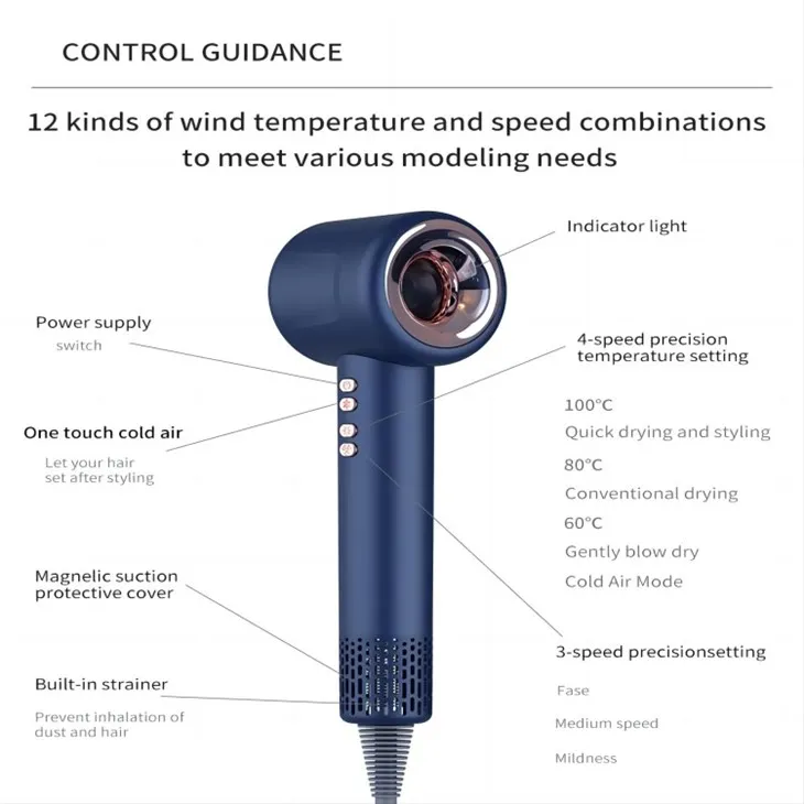 Sèch cheve ak kontwòl tanperati dijital